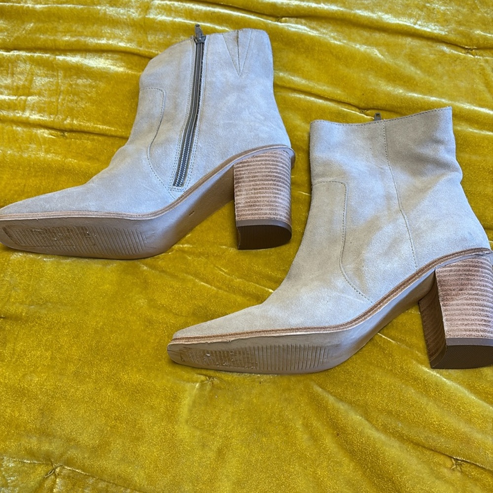 Women's Neutral Suede Ankle Boots with Stacked Heel